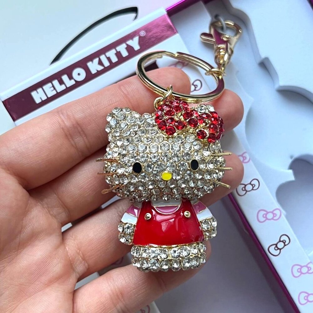 HELLO KITTY Bad Charm Keychain 3D Rhinestone Crystal Metal Bag Charm